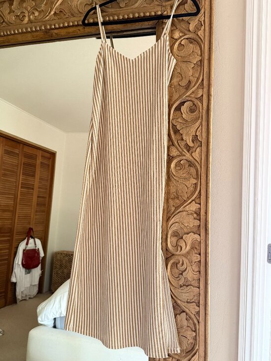 Mango Dresses & Skirts - Mango Brown White Striped Linen Look Maxi Dress XS